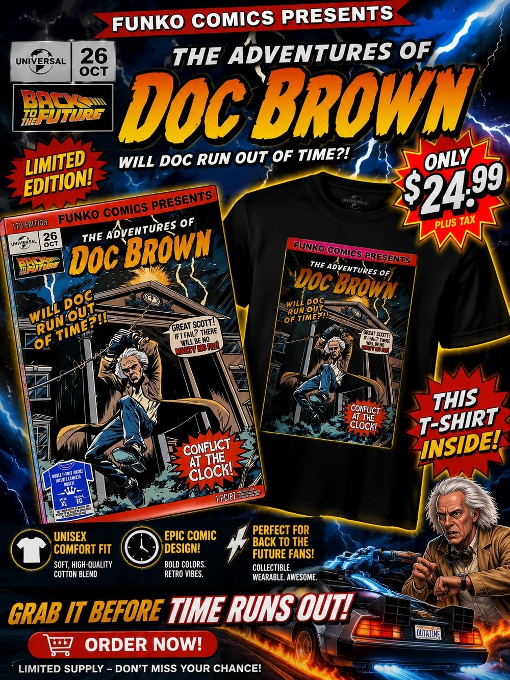 Funko Black Doc Brown Comic Graphic Men’s Tee XL